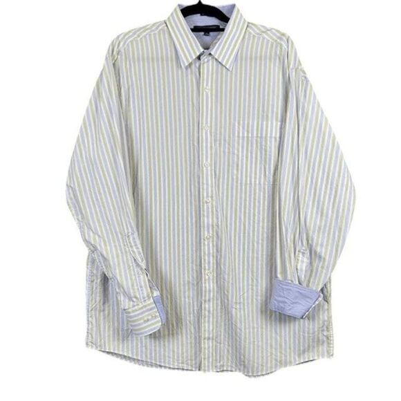 Tommy Hilfiger Button Front Regular Fit Shirt Blue Green White Stripe 17 34-35 - Picture 1 of 10